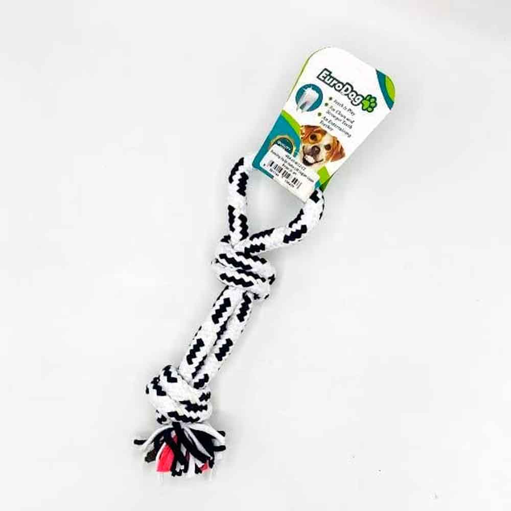 EuroDog Köpek Oyuncağı Diş İpi Halka Çift Düğüm Siyah Beyaz 30 Cm